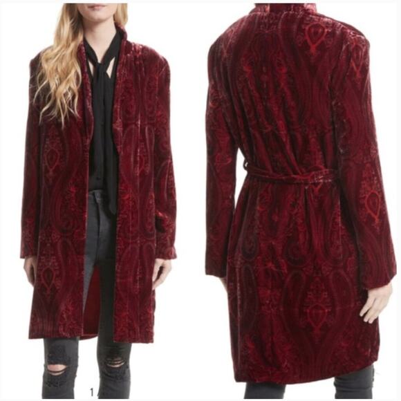 L'Agence Cressida Red Printed Crushed Velvet Robe Jacket - Picture 1 of 7